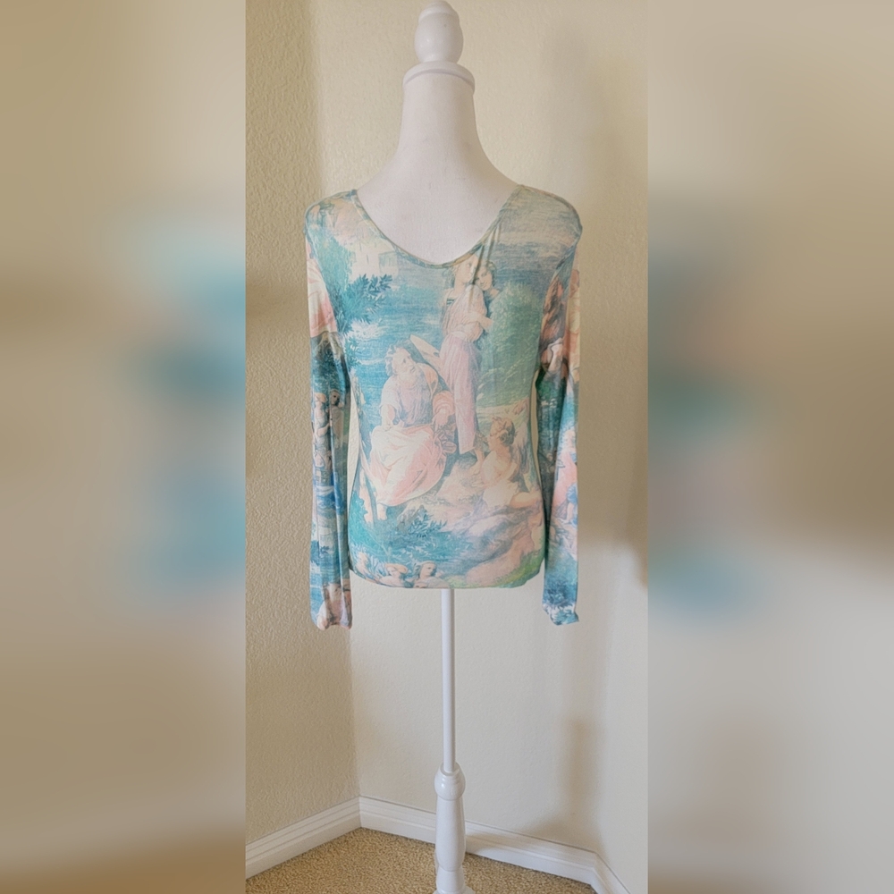 Custom Made Renaissance Rocco Art Print Long Sleeve Women's Top, Size Medium
